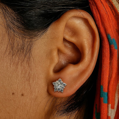 Pure Chandi tiny flower stud earrings in multi-color design, safe for sensitive skin, daily wear jewelry for girls and women.