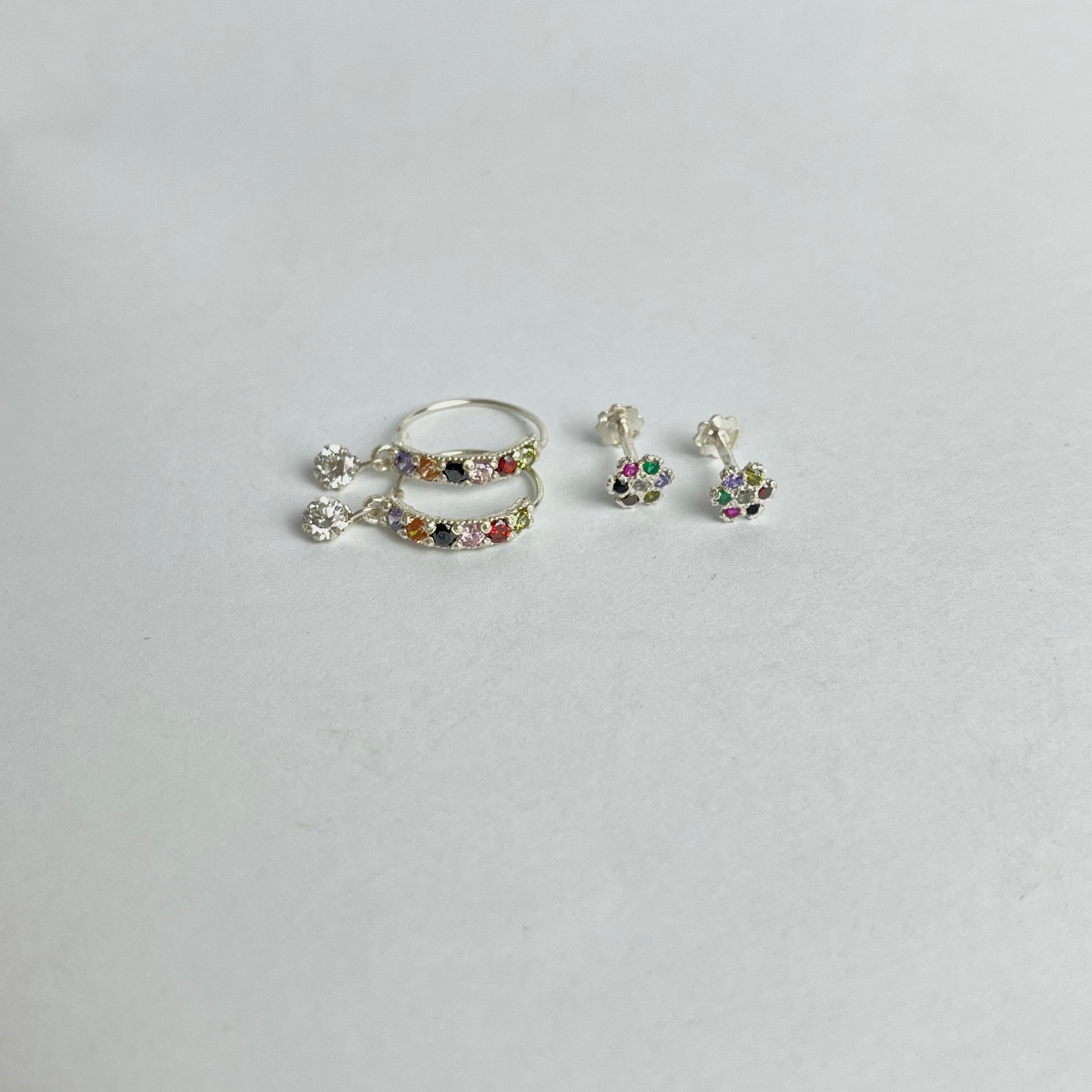 The Rainbow Set – Pavé Hoops & Flower Studs | 925 Sterling Silver | 2 Pairs