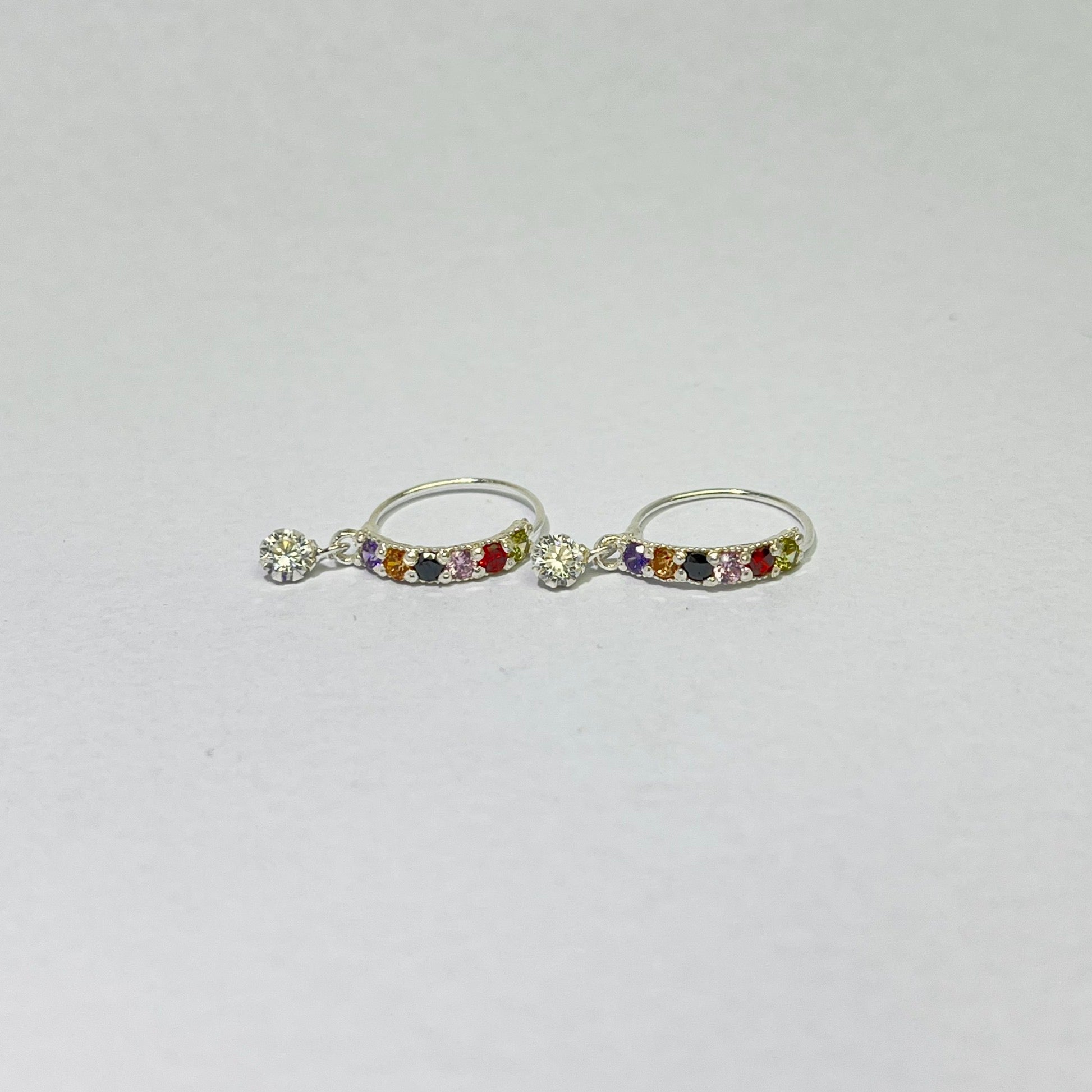 Stone Bar & Drop Hoop Earrings — 925 Silver | Multi Color CZ | 12mm | Nickel-Free | 18G