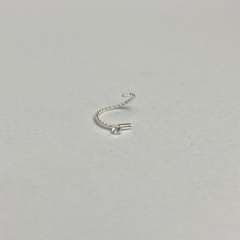 Twisted Stone Nose Ring — 925 Sterling Silver | 8mm | 1mm Thick | Texture + Shine