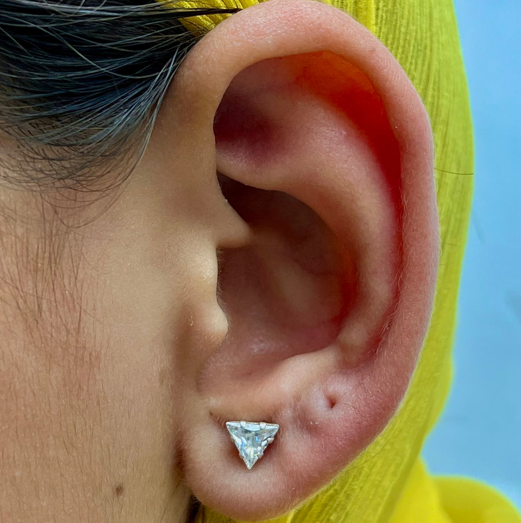 CZ Triangle Studs - 925 Sterling Silver | Geometric Minimal | 6mm & 7mm