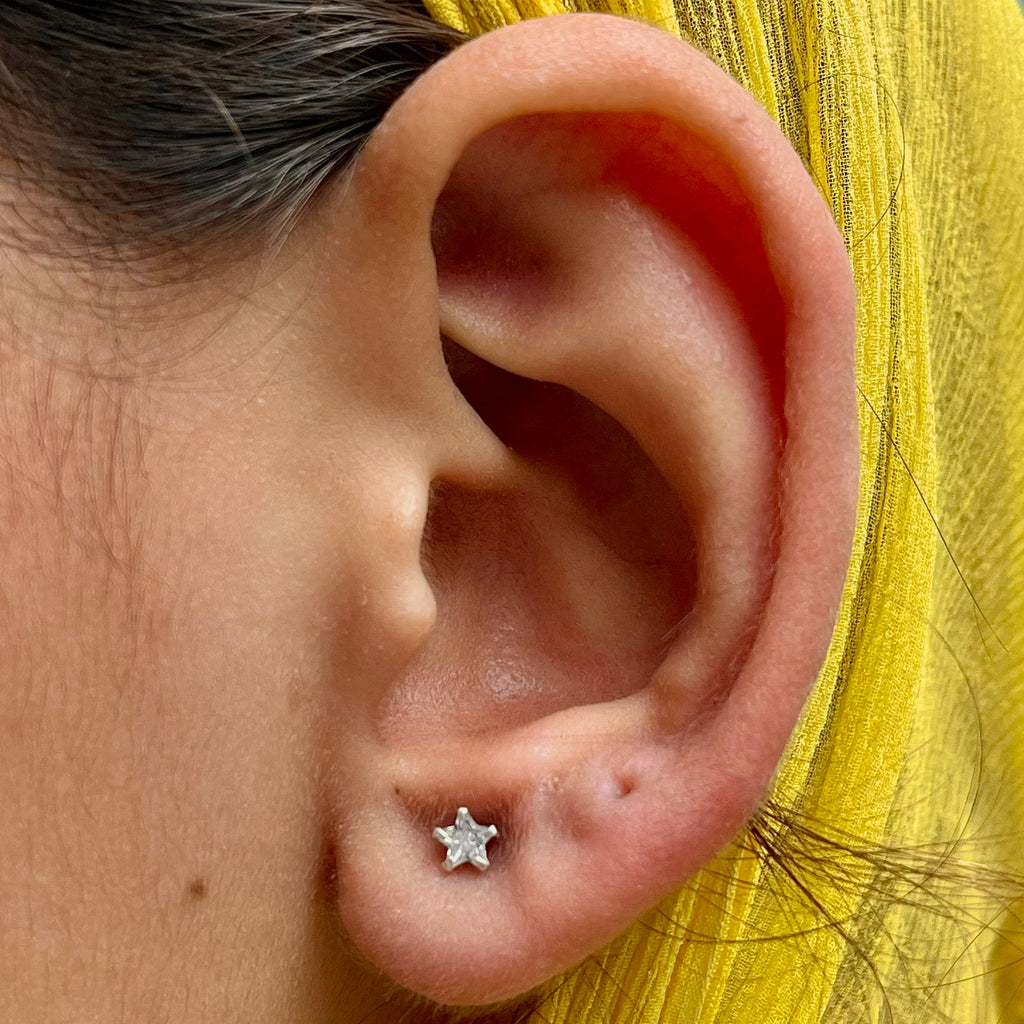 CZ Stone Star Studs - 925 Sterling Silver | Screw Back | 3mm 5mm 7mm