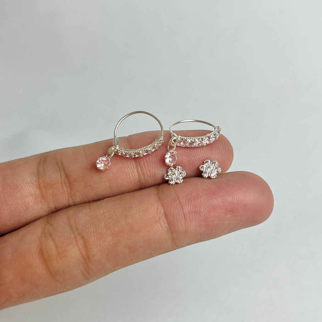 The Pink Edit – Pavé Hoops & Flower Studs | 925 Sterling Silver | 2 Pairs