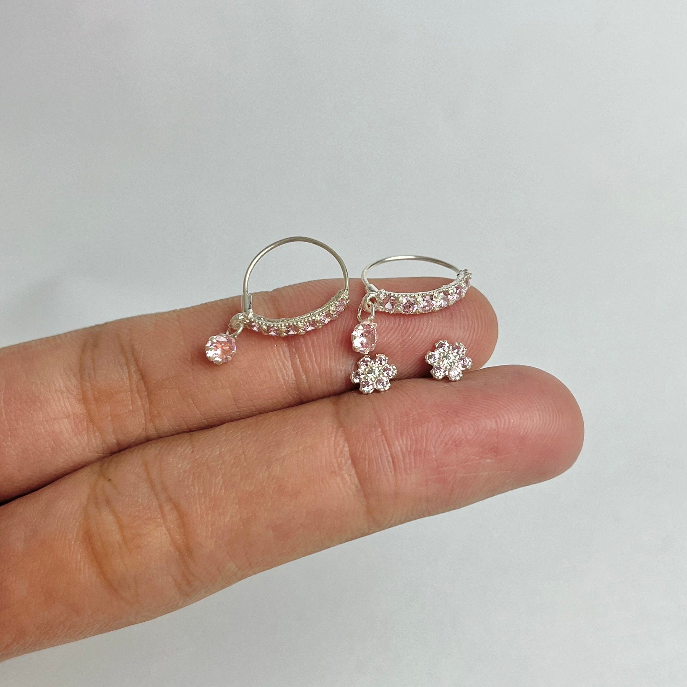 The Pink Edit – Pavé Hoops & Flower Studs | 925 Sterling Silver | 2 Pairs