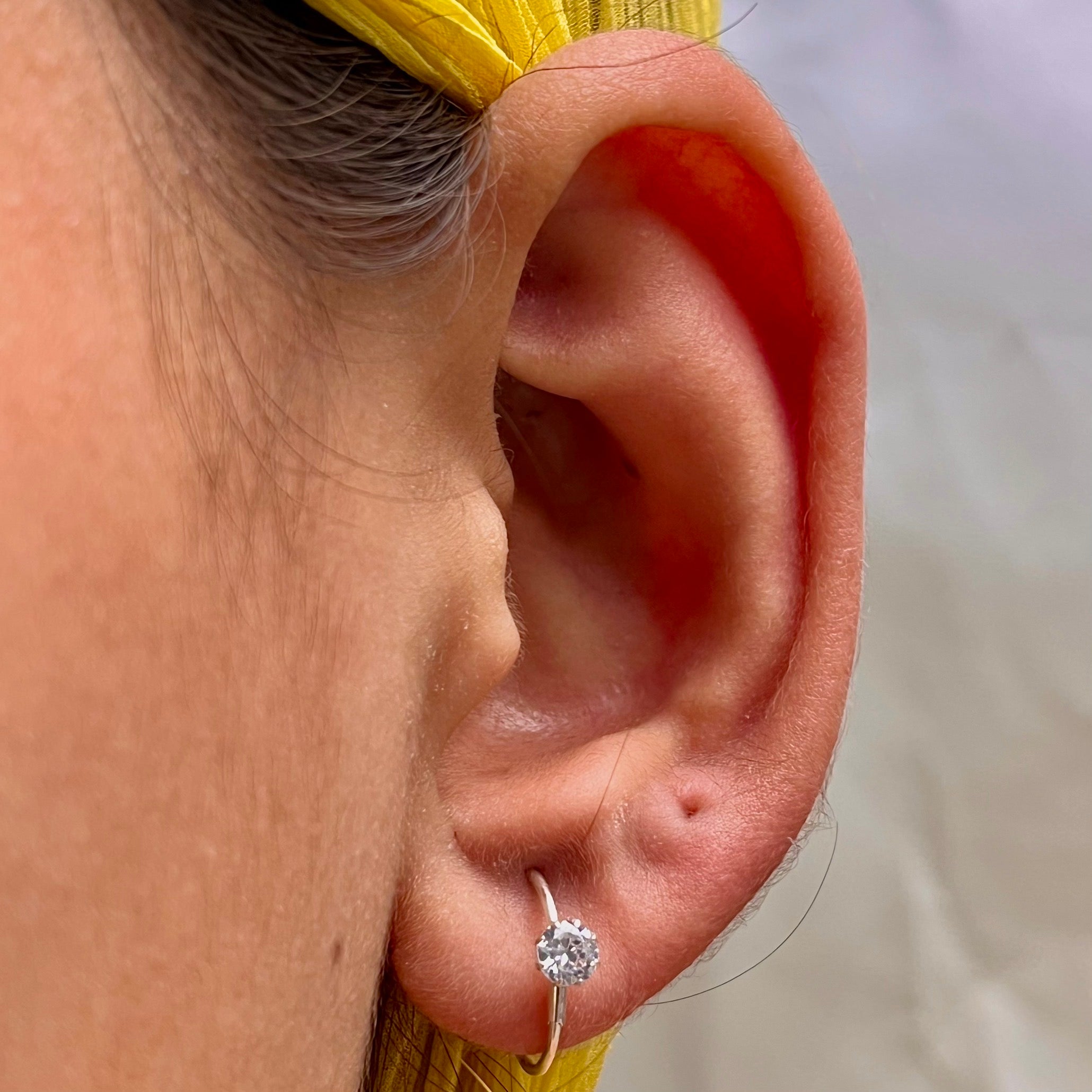 CZ Stone Hoop Earrings — 925 Sterling Silver | 14mm | 1mm Thick | Daily Wear
