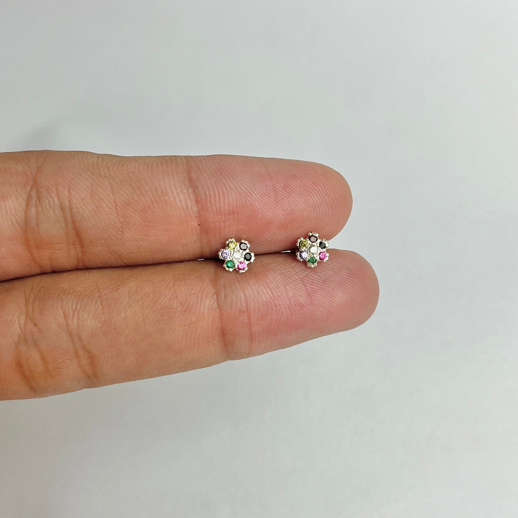 The Rainbow Set – Pavé Hoops & Flower Studs | 925 Sterling Silver | 2 Pairs