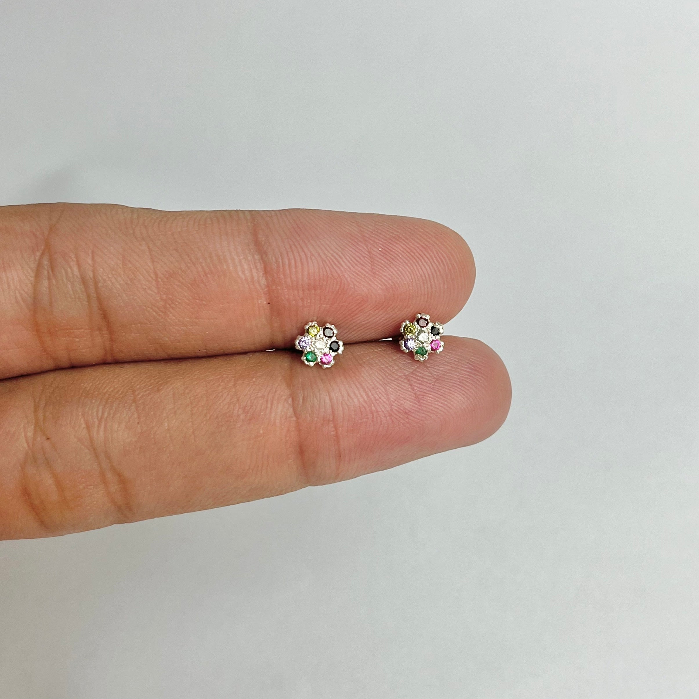 The Rainbow Set – Pavé Hoops & Flower Studs | 925 Sterling Silver | 2 Pairs