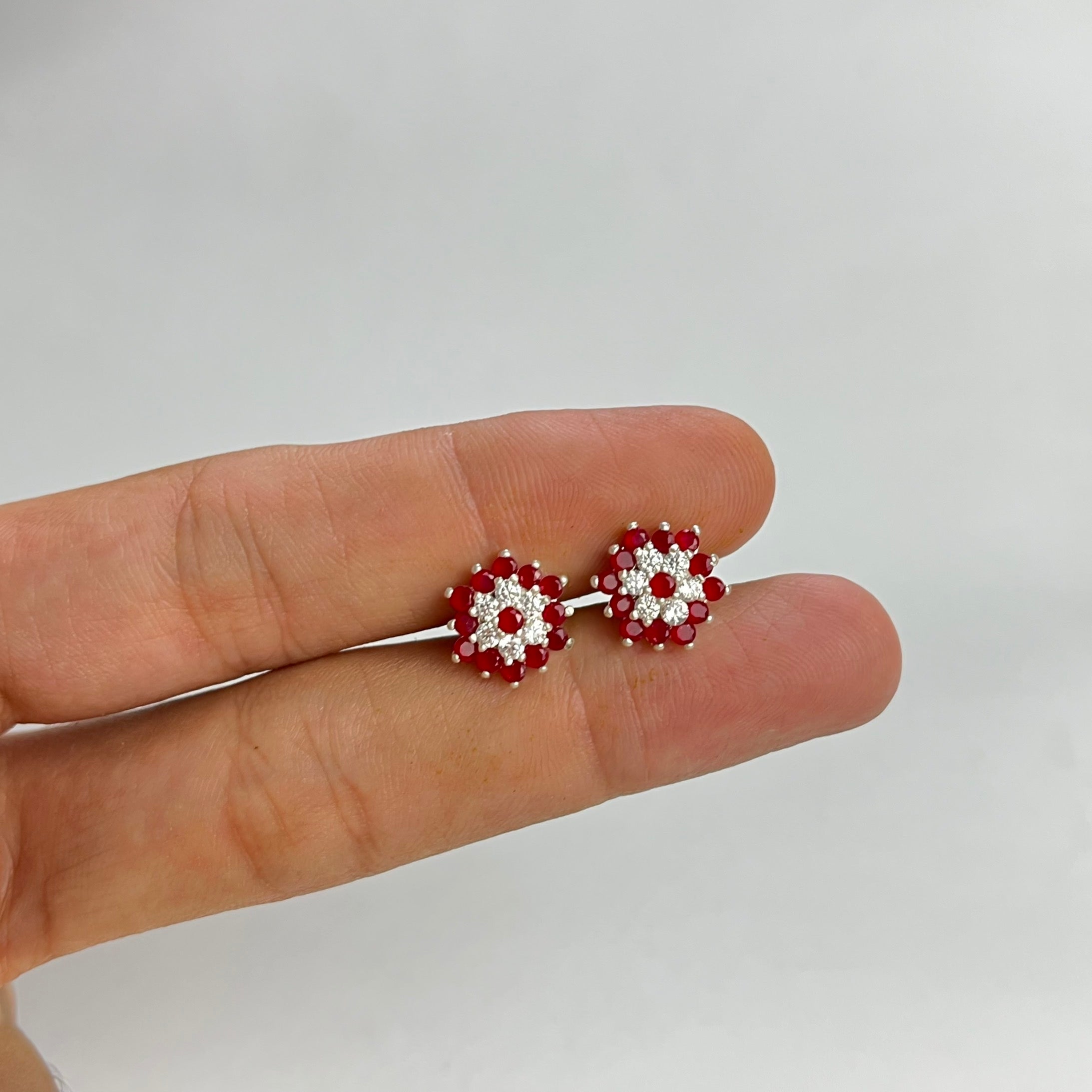 The Red Edit – Flower Studs, 2mm & Hoops | 925 Sterling Silver | 3 Pairs