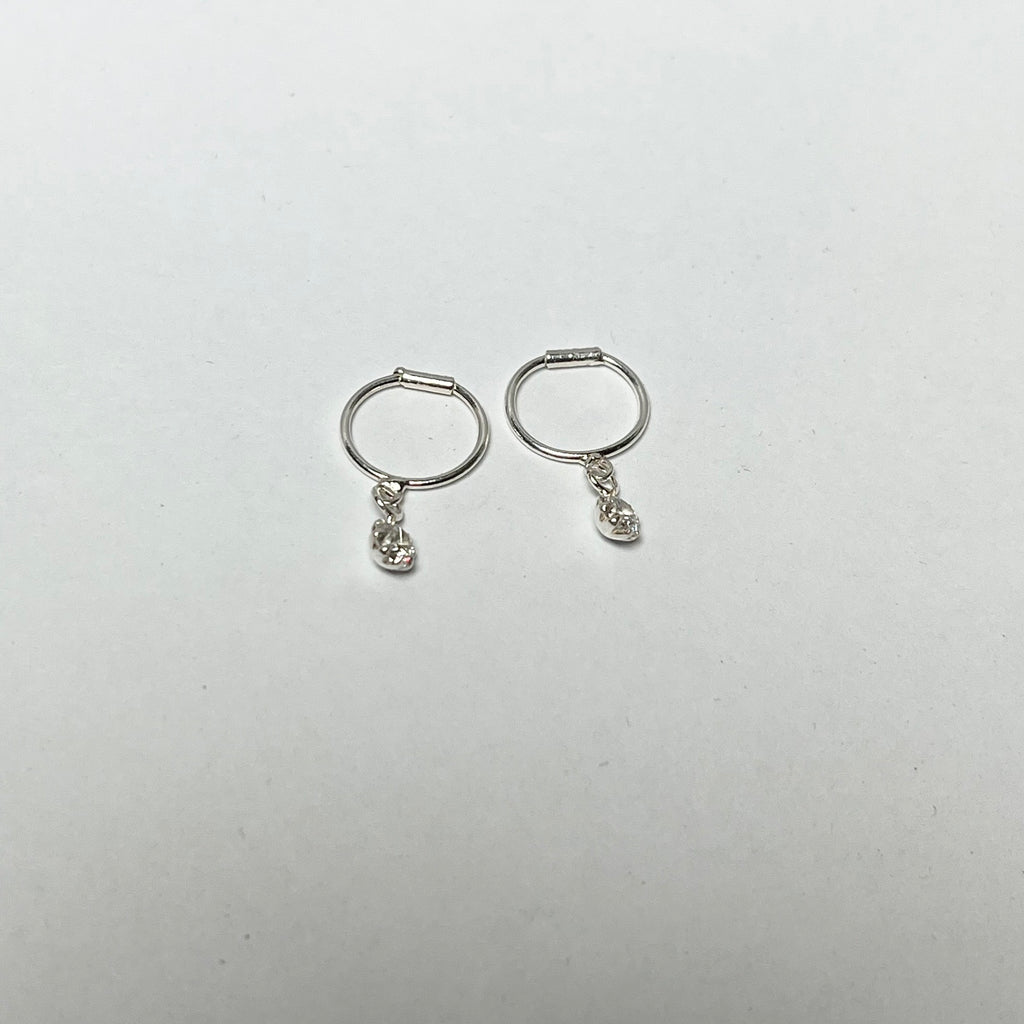 Plain Hanging Stone Hoops + 2mm Studs Set (2 Pairs) – 925 Sterling Silver Minimal Combo