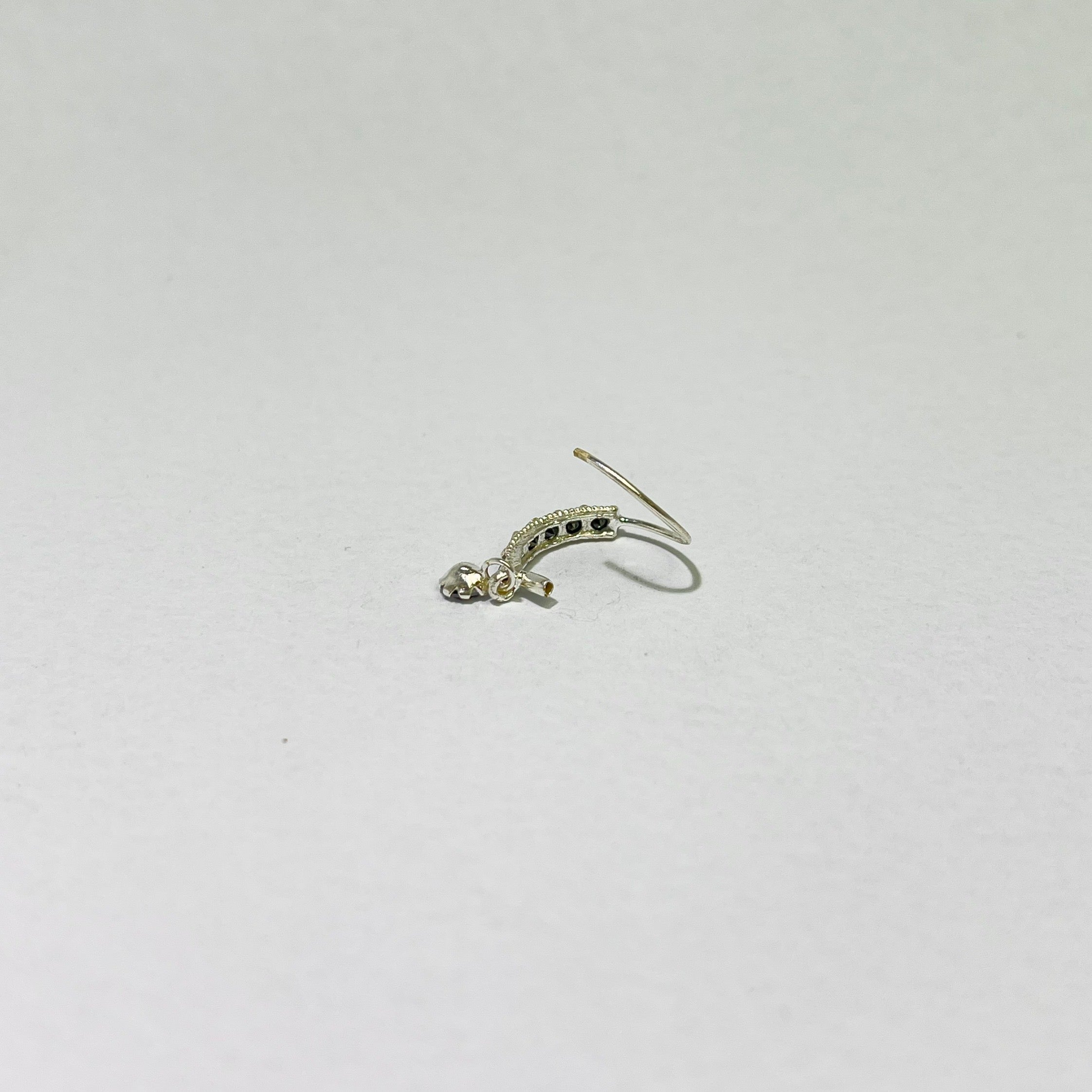 Stone Bar & Drop Hoop Earrings — 925 Silver | Black CZ | 12mm | Nickel-Free | 18G