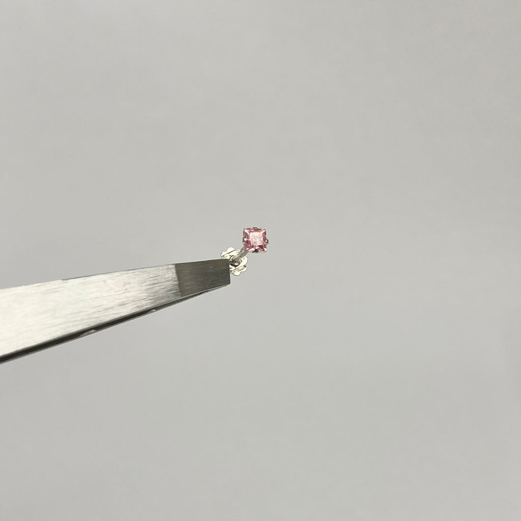 Square Stone Nose Pin — 925 Sterling Silver | Pink Black Clear | 4mm | Front screw