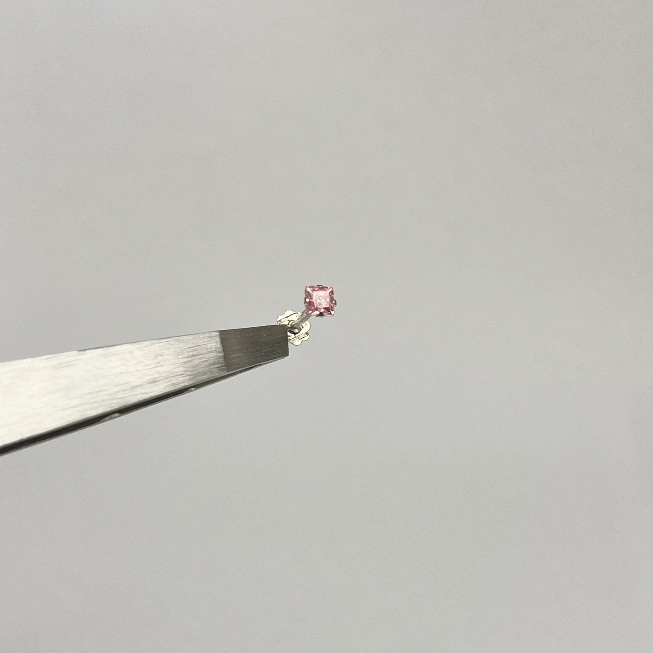 Square Stone Nose Pin — 925 Sterling Silver | Pink Black Clear | 4mm | Front screw