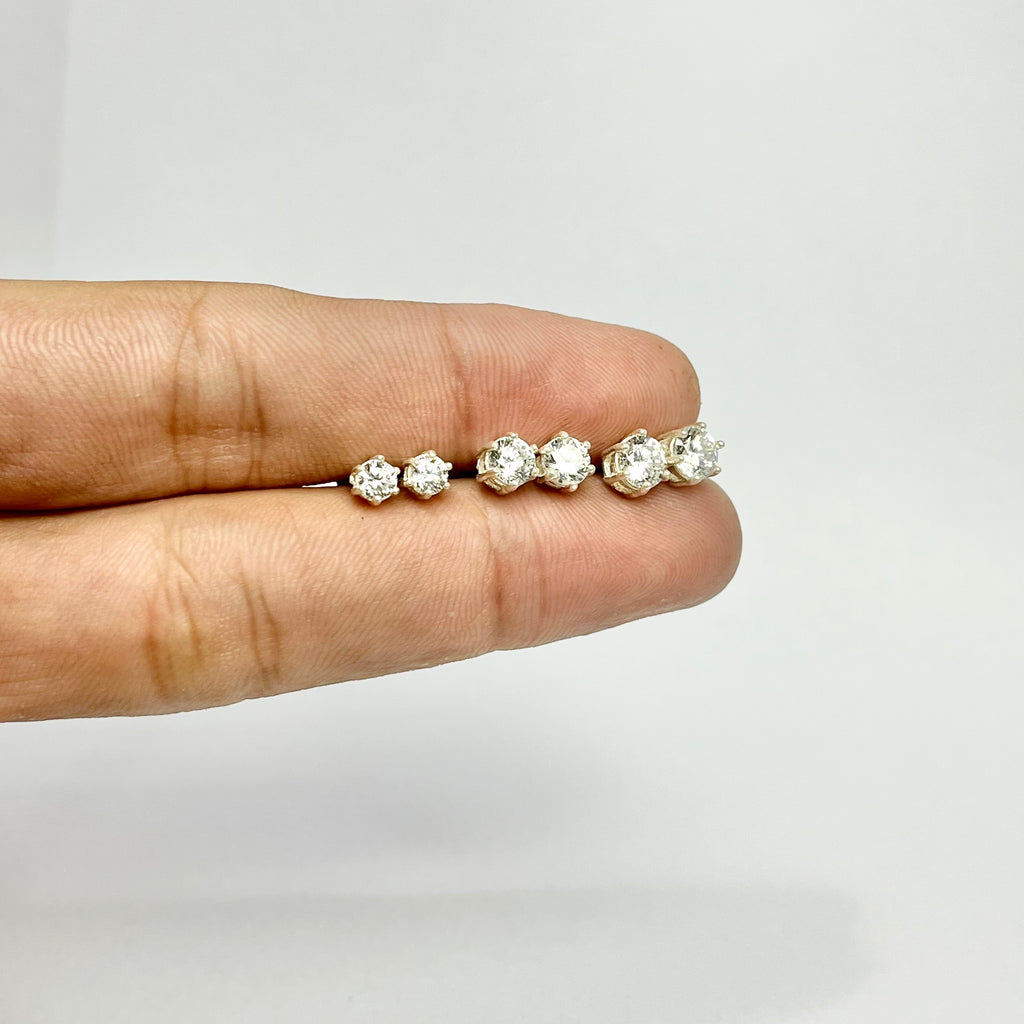 Diamond-Look CZ Studs — 925 Sterling Silver | Screw Back | 4mm 5mm 6mm