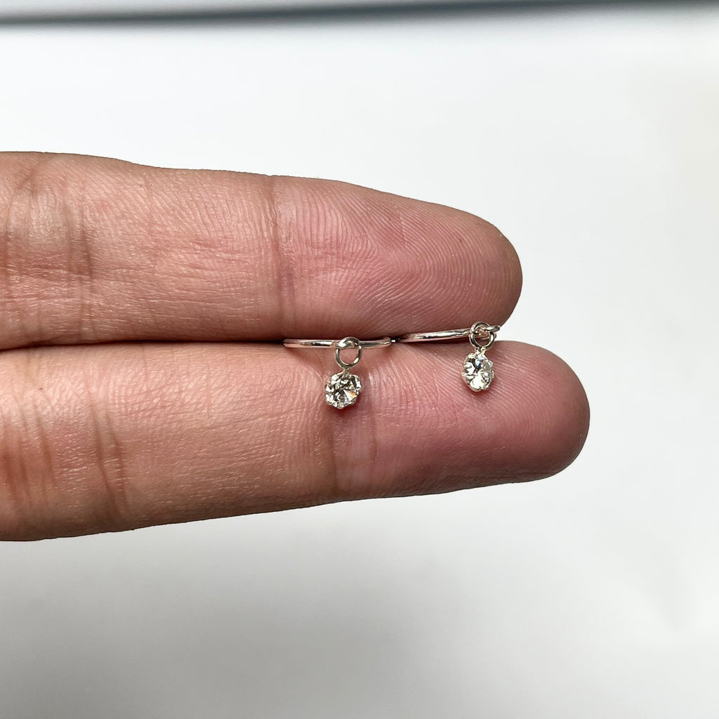 Plain Hanging Stone Hoops + 2mm Studs Set (2 Pairs) – 925 Sterling Silver Minimal Combo
