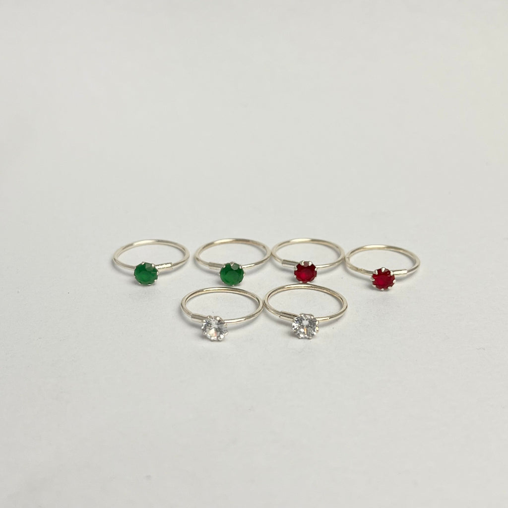 CZ Stone Hoop Earrings — 925 Sterling Silver | 14mm | 1mm Thick | Daily Wear