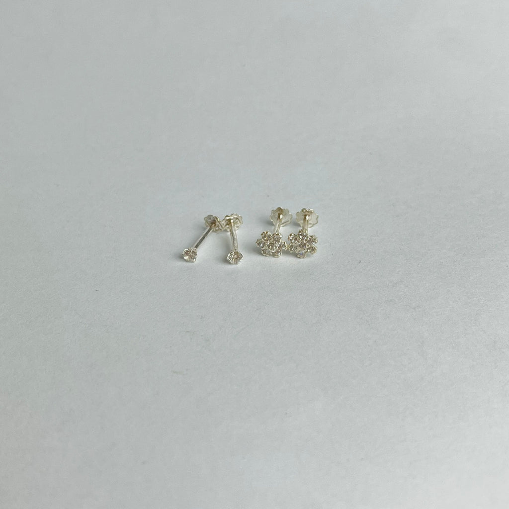 Tiny Set – 5mm flower & 2mm Studs | 925 Sterling Silver | 2 Pairs