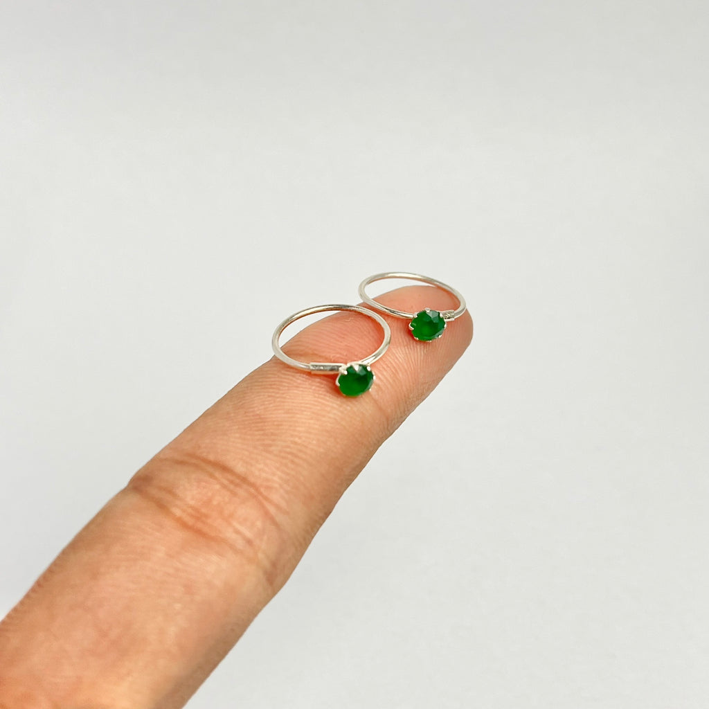 CZ Stone Hoop Earrings — 925 Sterling Silver | 14mm | 1mm Thick | Daily Wear