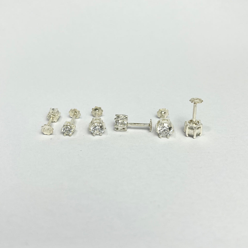 Diamond-Look CZ Studs — 925 Sterling Silver | Screw Back | 4mm 5mm 6mm