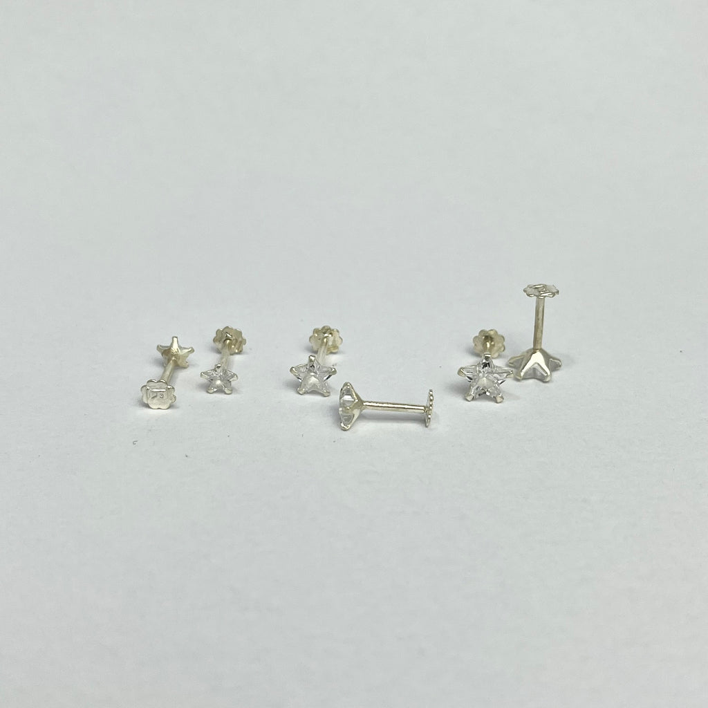 CZ Stone Star Studs - 925 Sterling Silver | Screw Back | 3mm 5mm 7mm