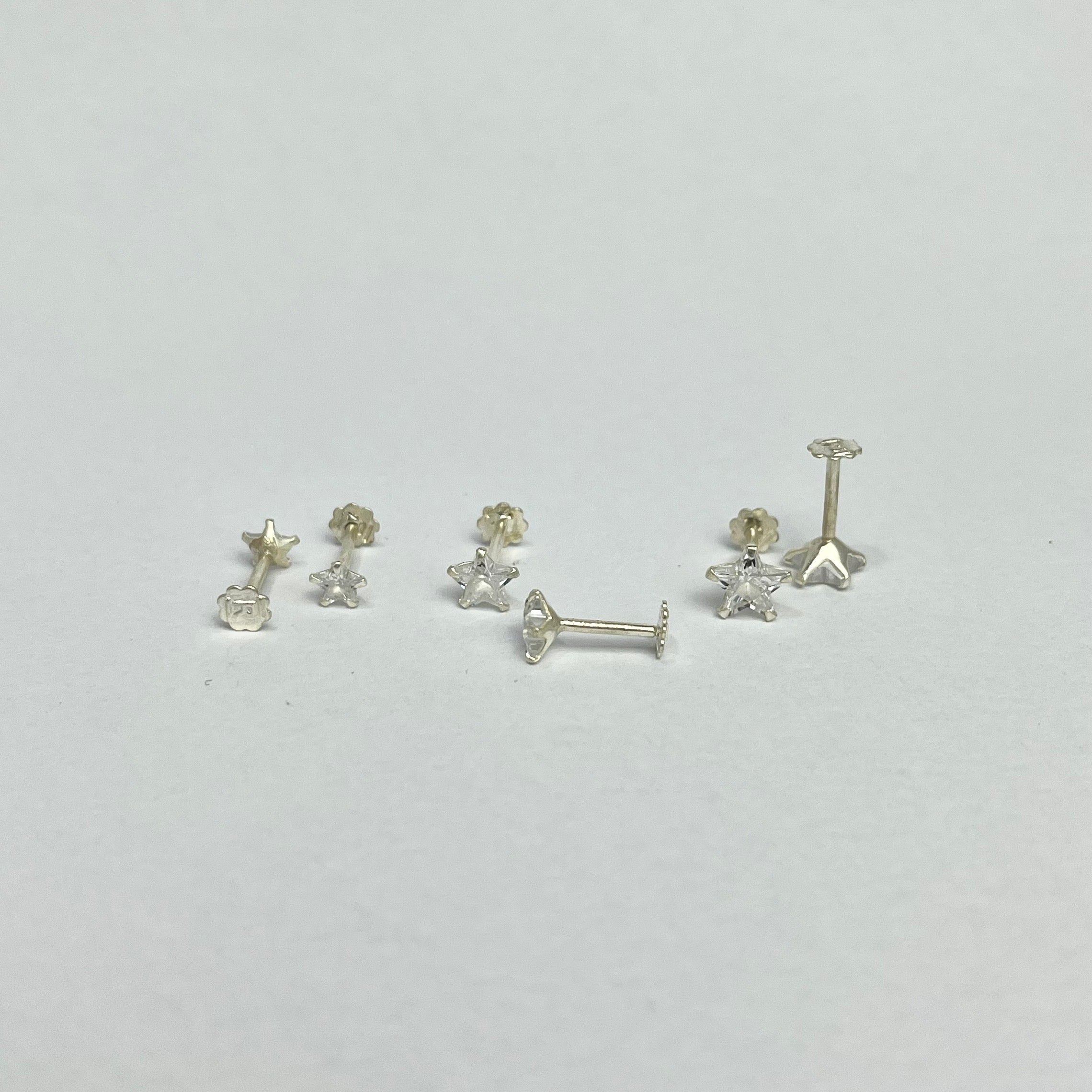 CZ Stone Star Studs - 925 Sterling Silver | Screw Back | 3mm 5mm 7mm