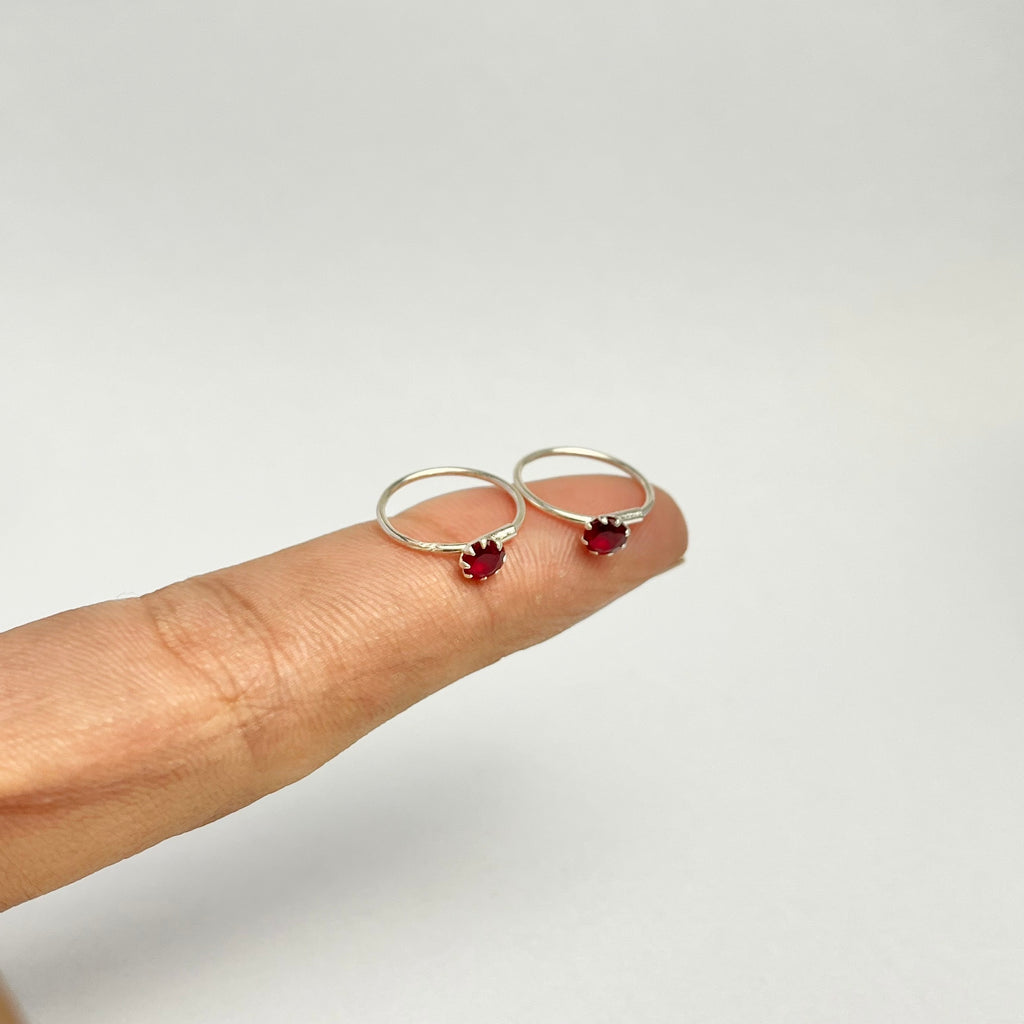 CZ Stone Hoop Earrings — 925 Sterling Silver | 14mm | 1mm Thick | Daily Wear