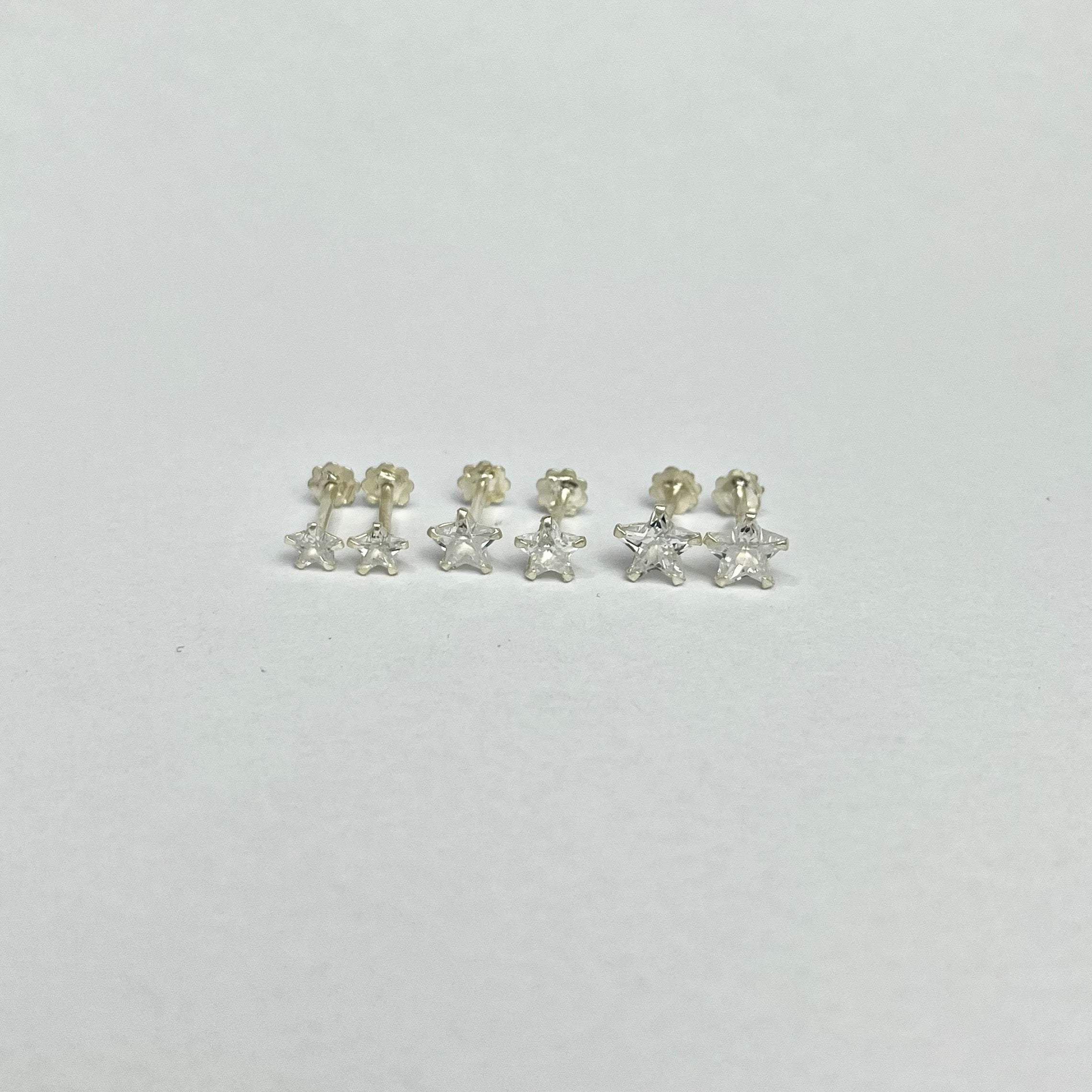 CZ Stone Star Studs - 925 Sterling Silver | Screw Back | 3mm 5mm 7mm