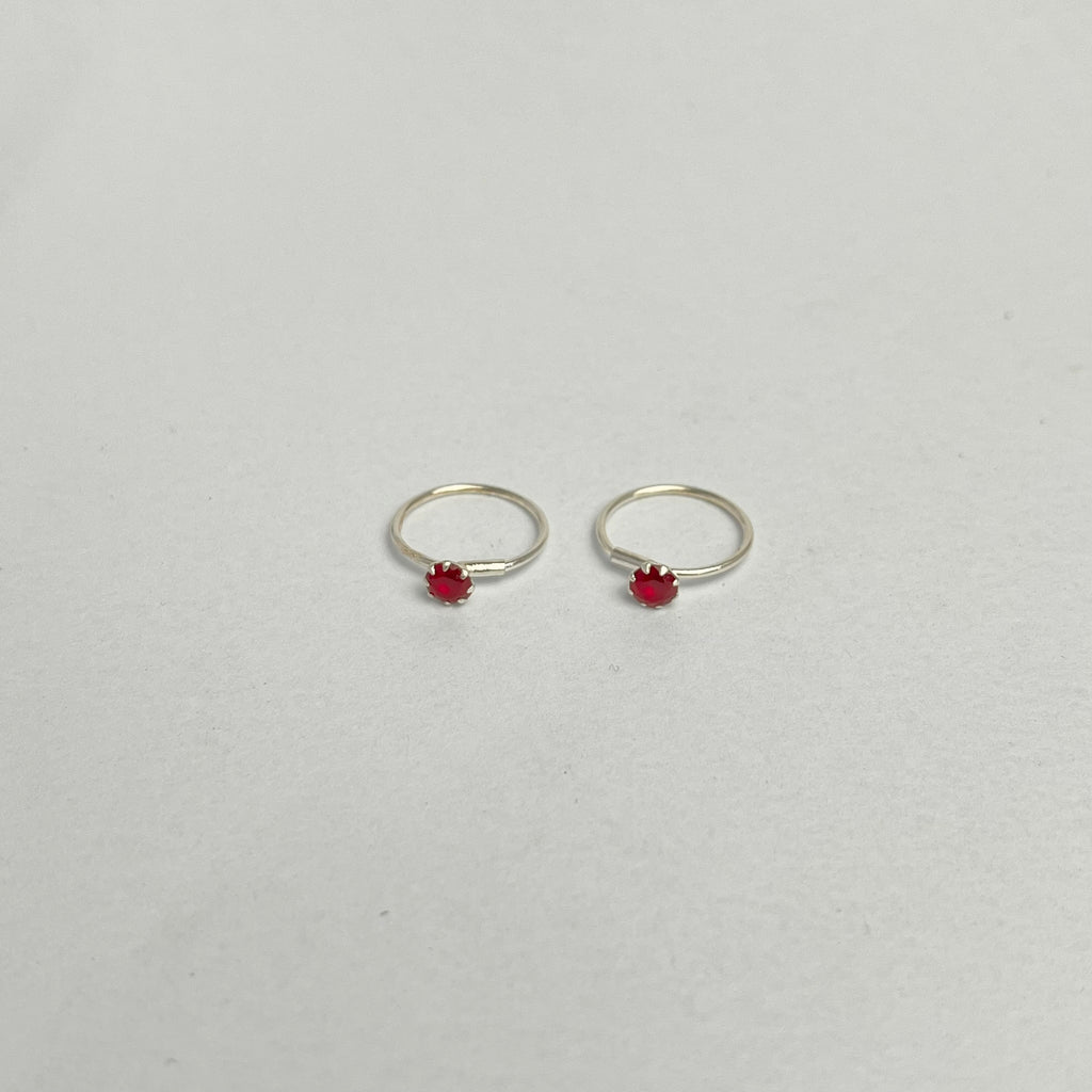 CZ Stone Hoop Earrings — 925 Sterling Silver | 14mm | 1mm Thick | Daily Wear