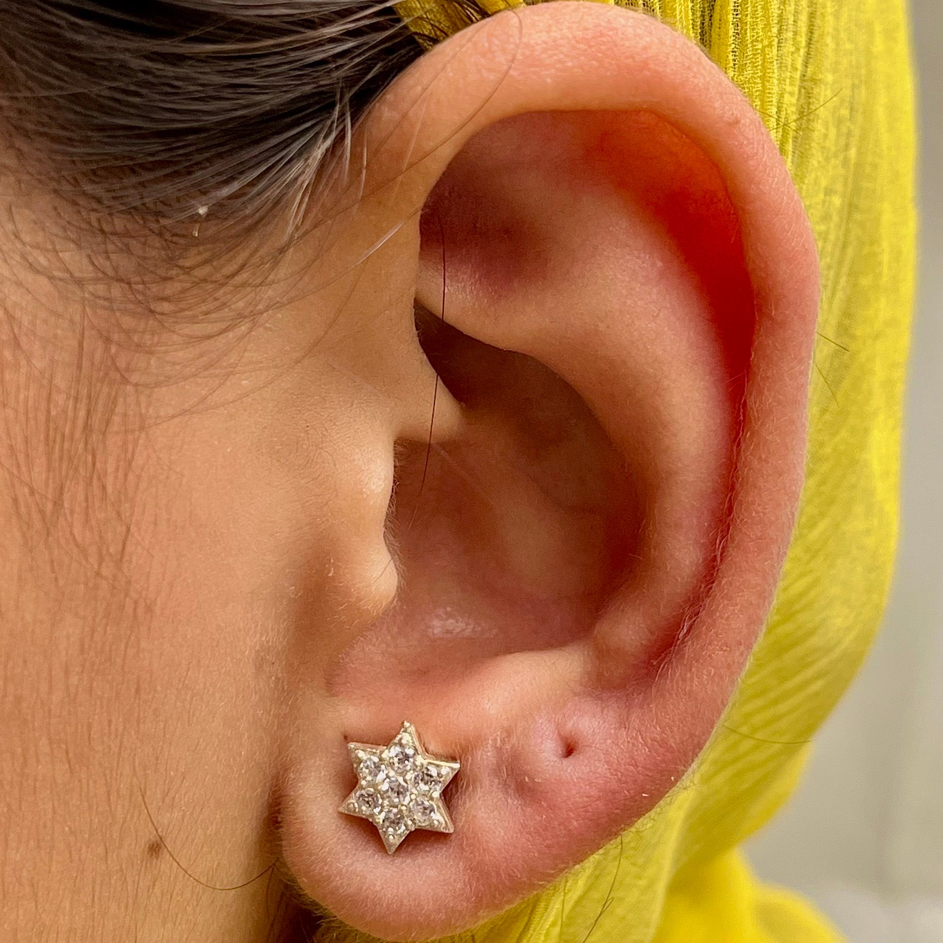 Tiny Stone Star Studs — 925 Sterling Silver | 10mm | Daily Wear Safe