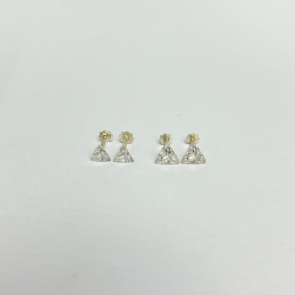 CZ Triangle Studs - 925 Sterling Silver | Geometric Minimal | 6mm & 7mm