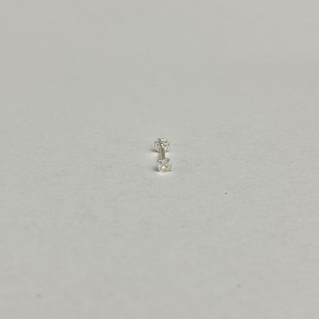 Square Stone Nose Pin — 925 Sterling Silver | Pink Black Clear | 4mm | Front screw