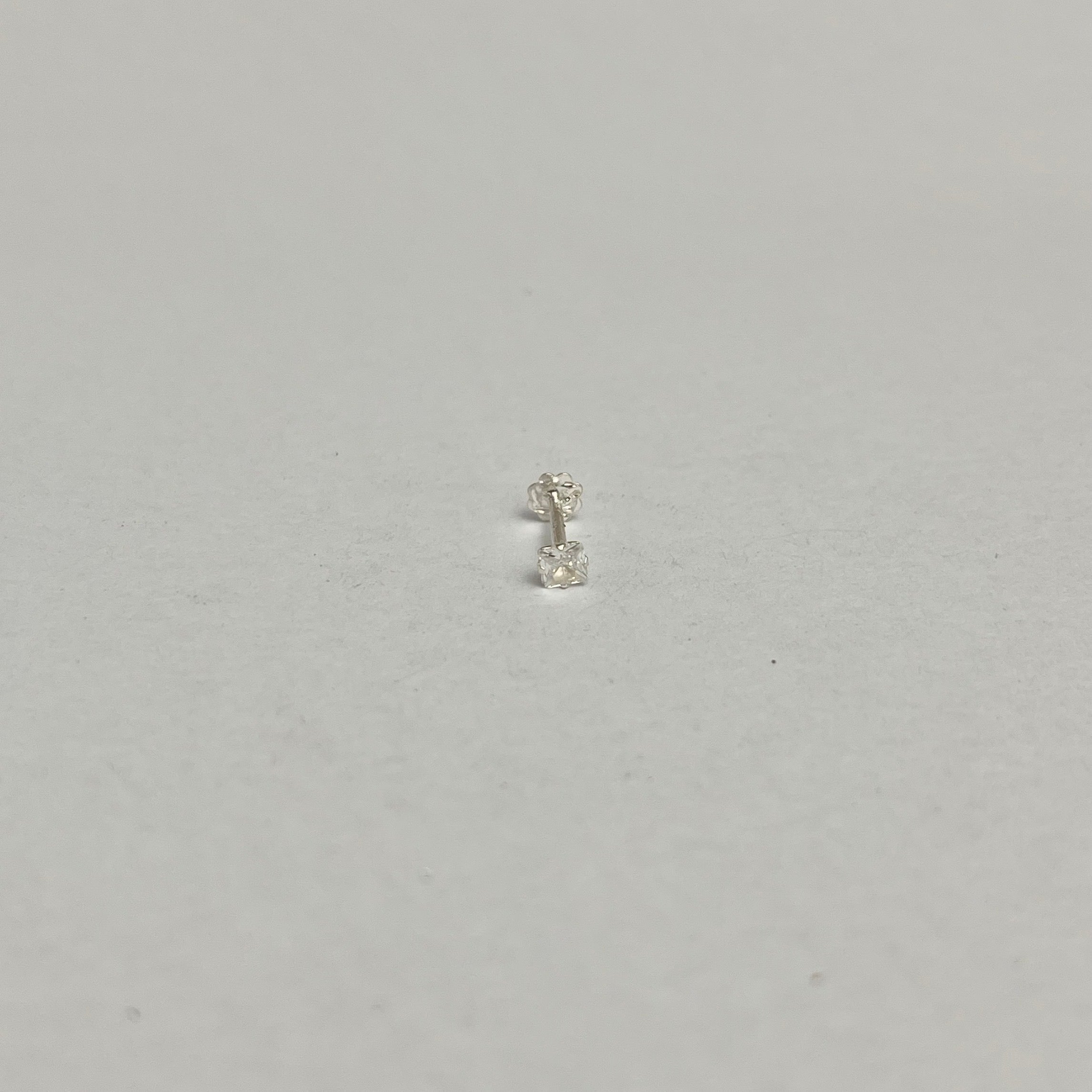 Square Stone Nose Pin — 925 Sterling Silver | Pink Black Clear | 4mm | Front screw