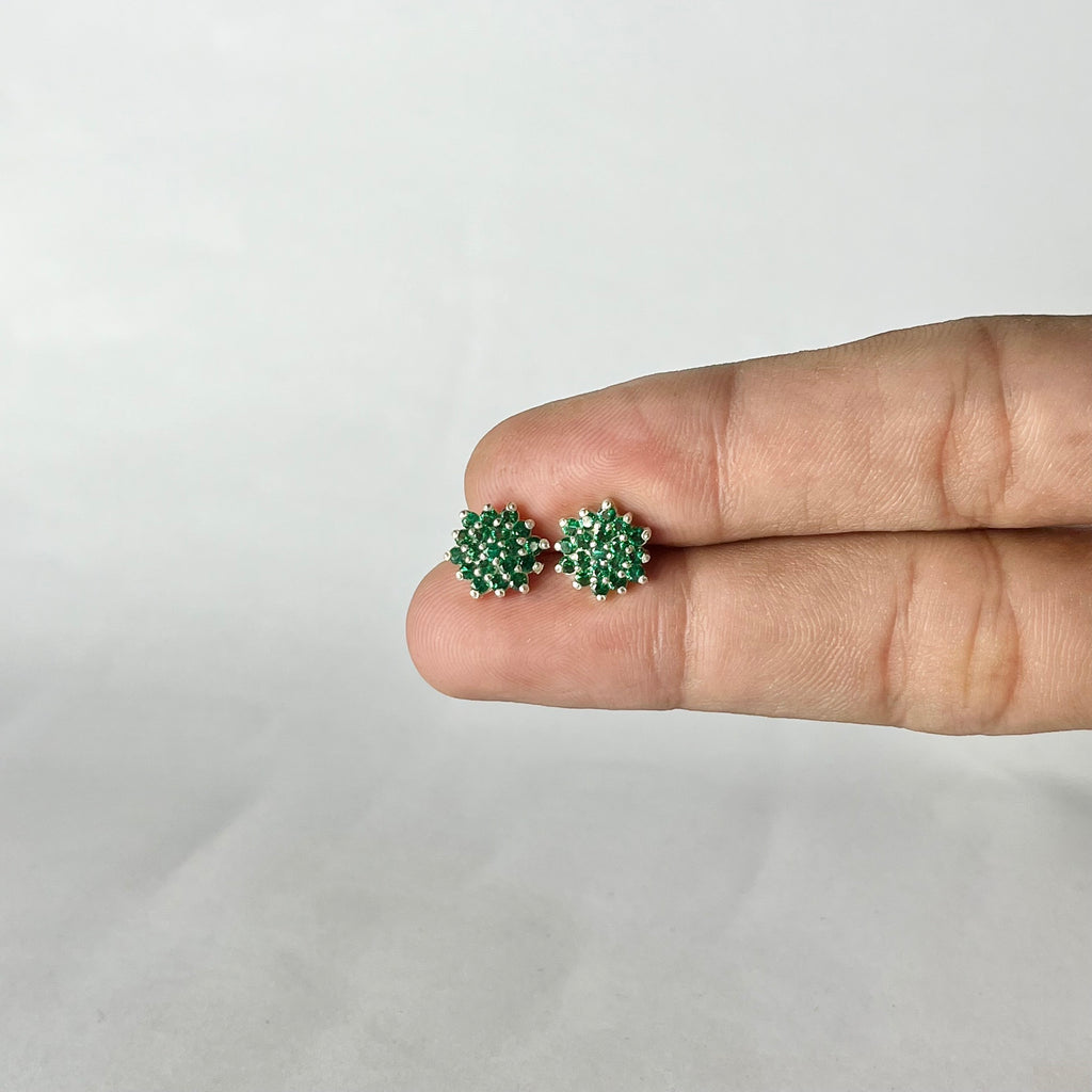 Full Stone Studs - 925 Sterling Silver | Green CZ | 10mm | Nickel-Free | Screw Back