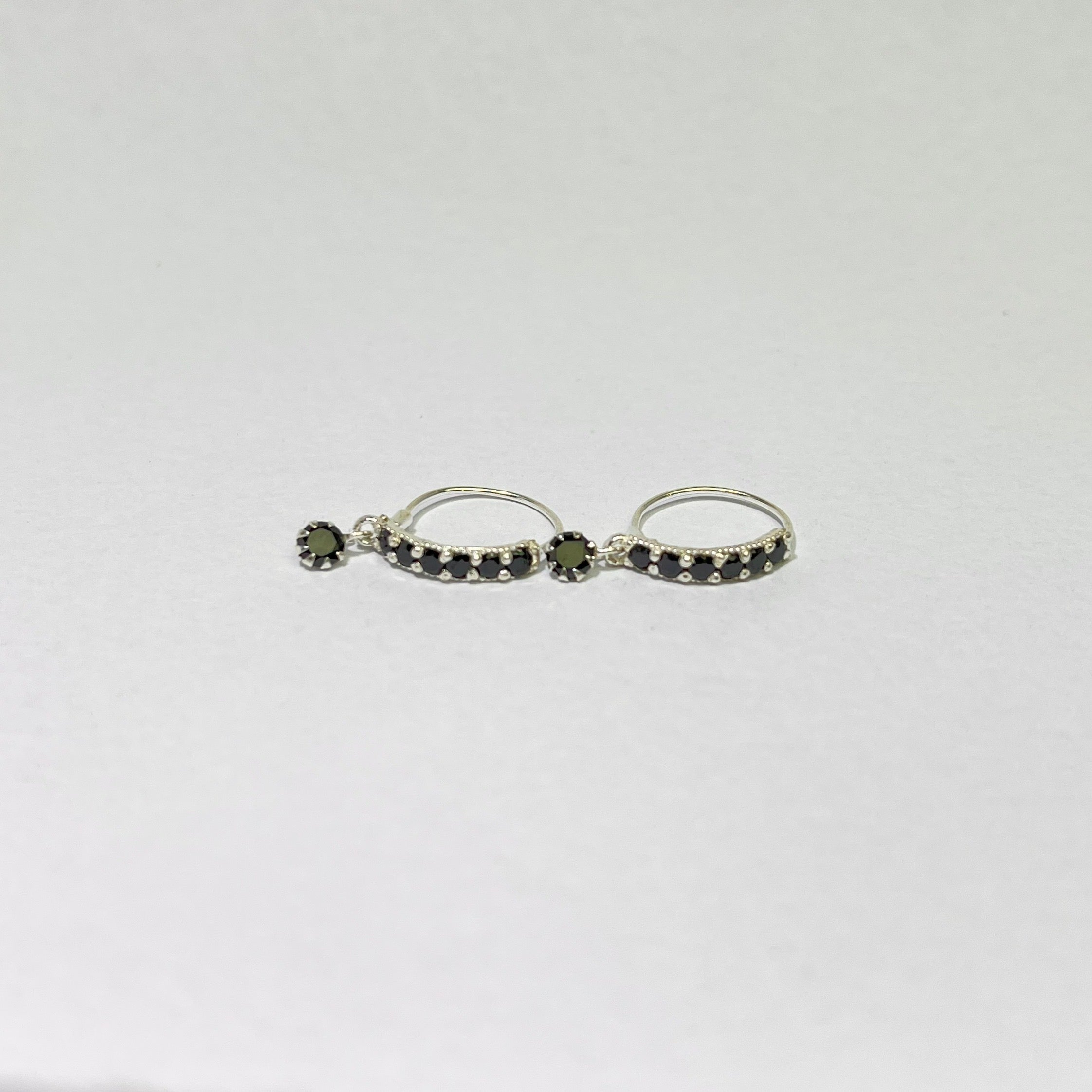 Stone Bar & Drop Hoop Earrings — 925 Silver | Black CZ | 12mm | Nickel-Free | 18G