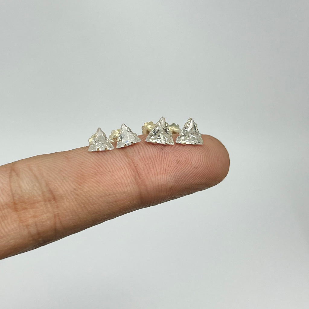 CZ Triangle Studs - 925 Sterling Silver | Geometric Minimal | 6mm & 7mm