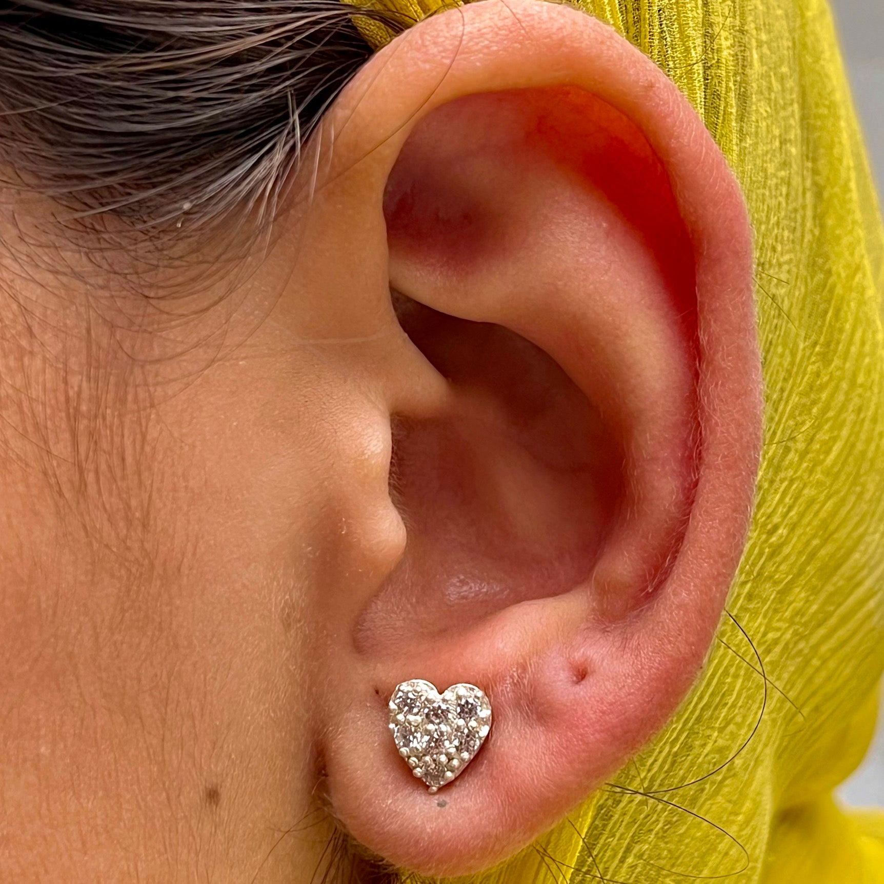 Tiny Stone Heart Studs - 925 Sterling Silver | New Piercing Safe | Everyday Wear
