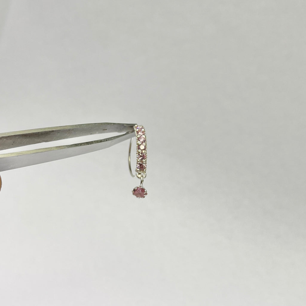 Stone Bar & Drop Hoop Earrings — 925 Silver | Pink CZ | 12mm | Nickel-Free | 18G