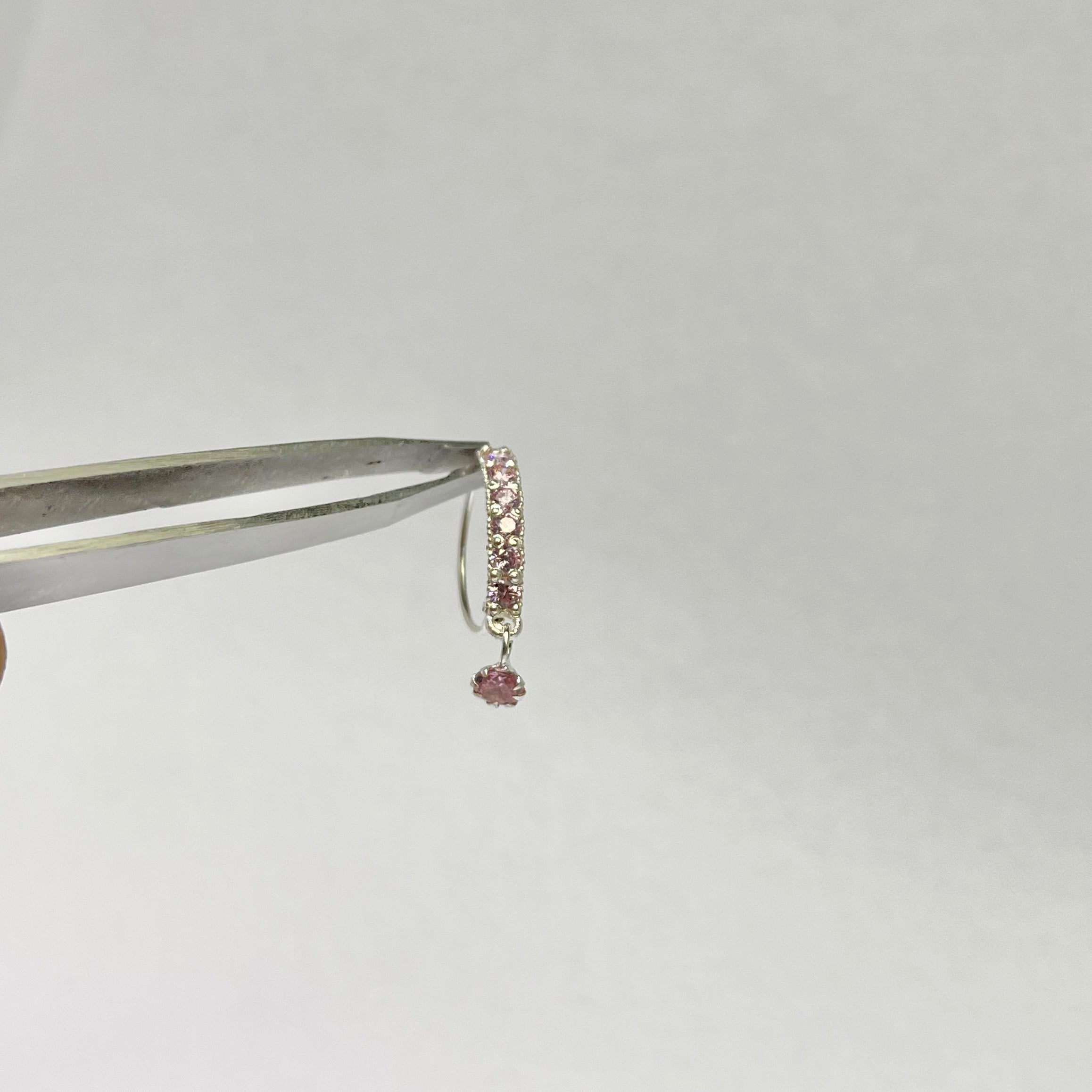 Stone Bar & Drop Hoop Earrings — 925 Silver | Pink CZ | 12mm | Nickel-Free | 18G