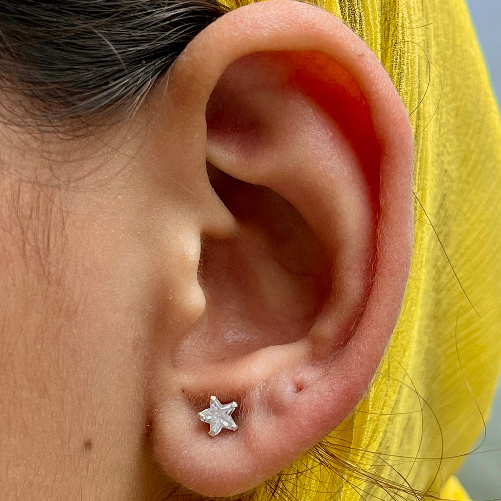 CZ Stone Star Studs - 925 Sterling Silver | Screw Back | 3mm 5mm 7mm