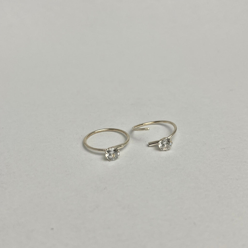 CZ Stone Hoop Earrings — 925 Sterling Silver | 14mm | 1mm Thick | Daily Wear