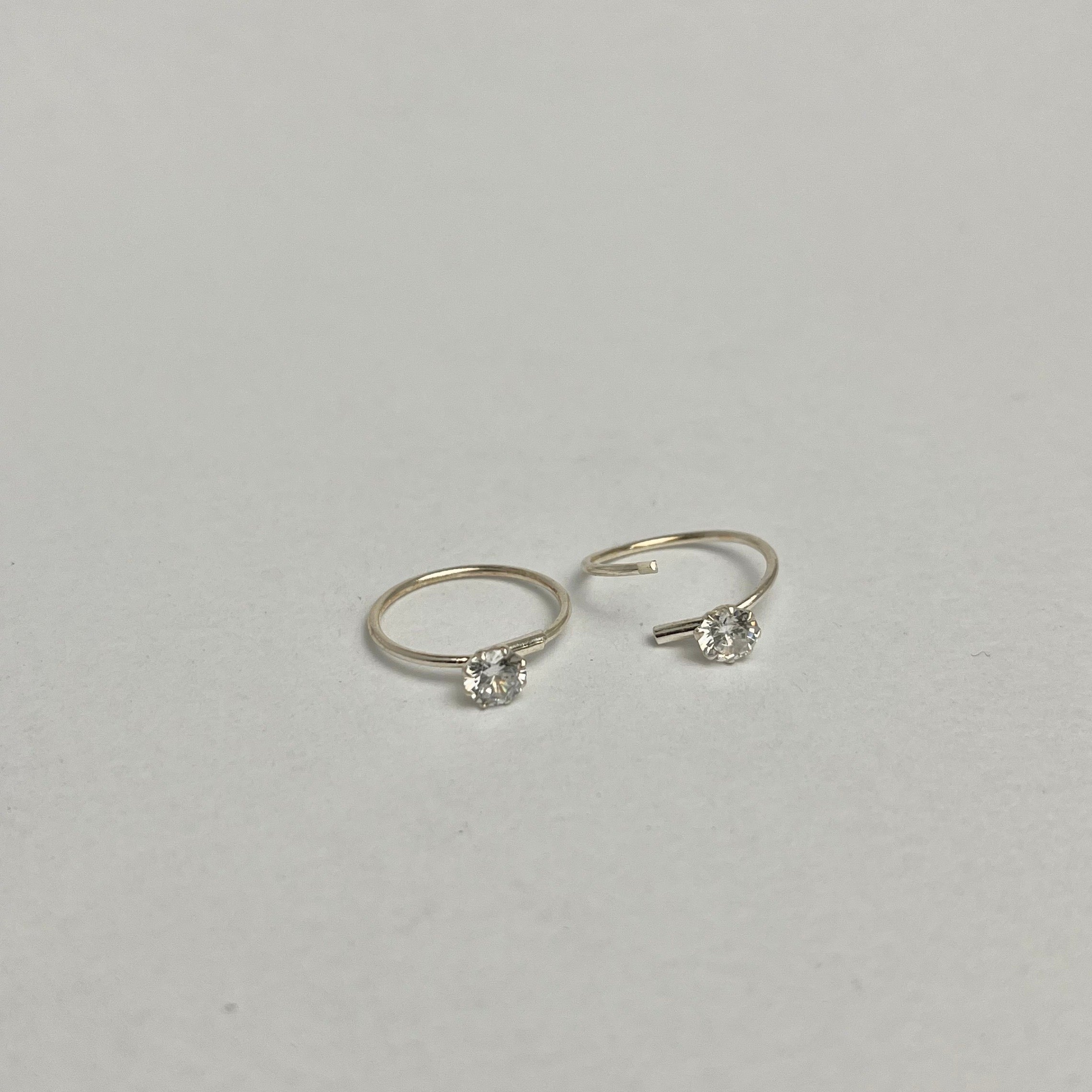 CZ Stone Hoop Earrings — 925 Sterling Silver | 14mm | 1mm Thick | Daily Wear