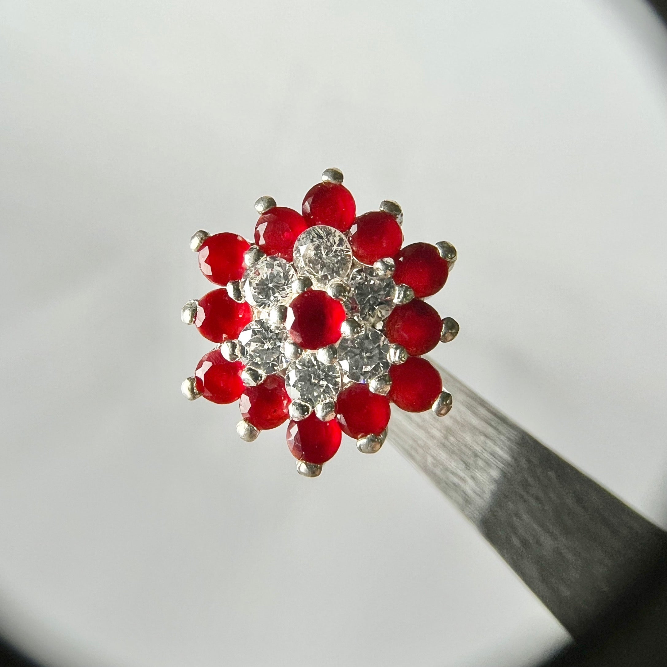 Hexagon Full Stone Studs — 925 Sterling Silver | Red & White CZ | 12mm | Nickel-Free | Screw Back