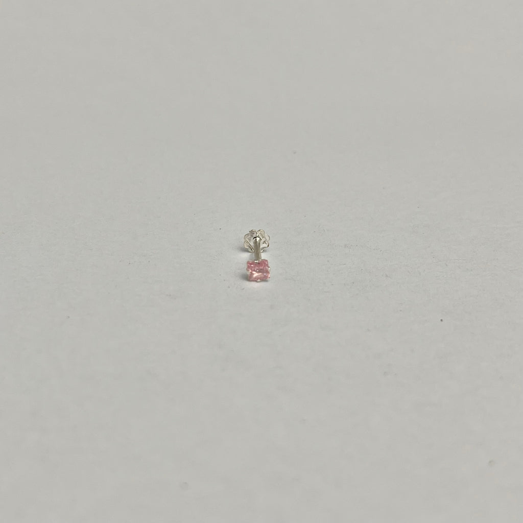 Square Stone Nose Pin — 925 Sterling Silver | Pink Black Clear | 4mm | Front screw