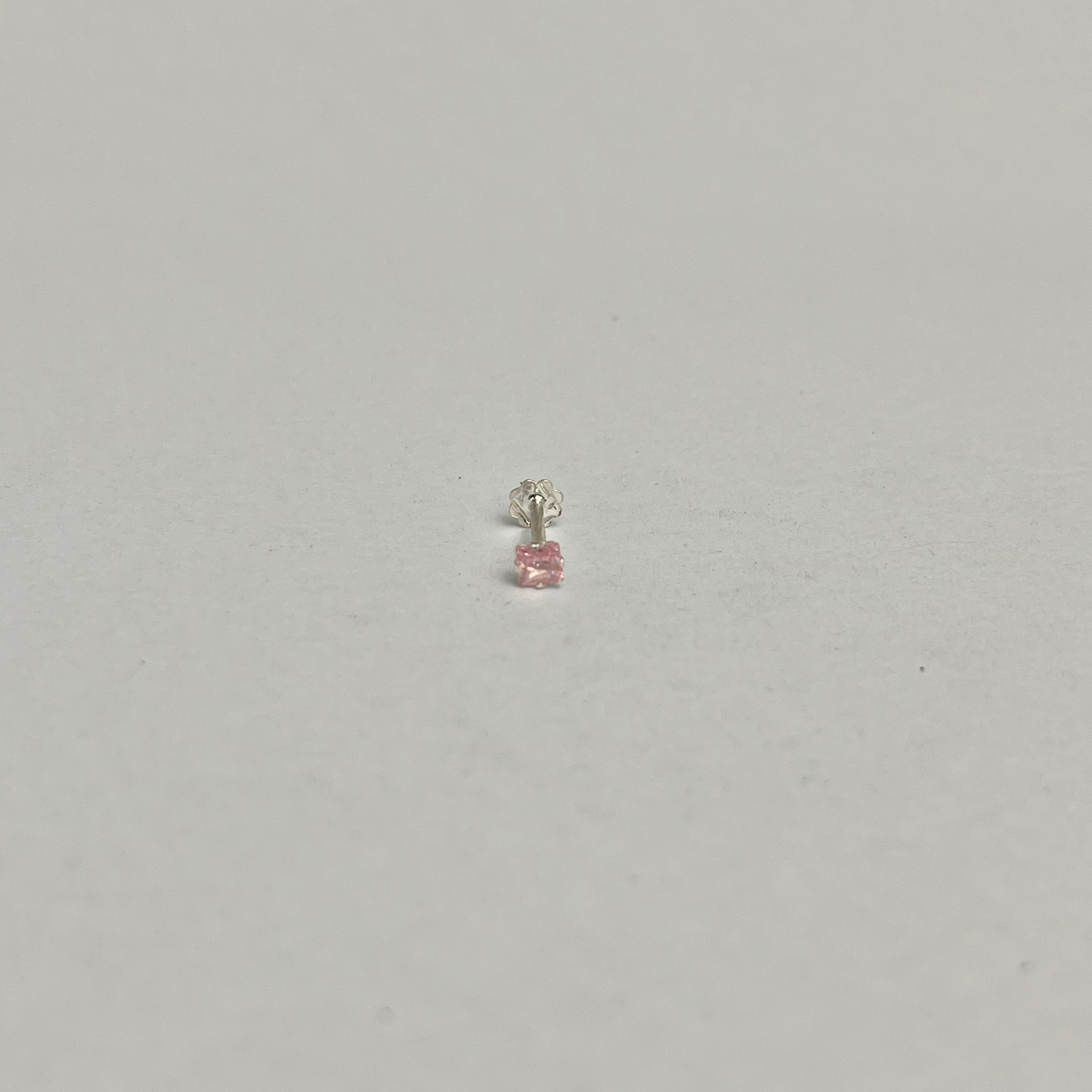 Square Stone Nose Pin — 925 Sterling Silver | Pink Black Clear | 4mm | Front screw