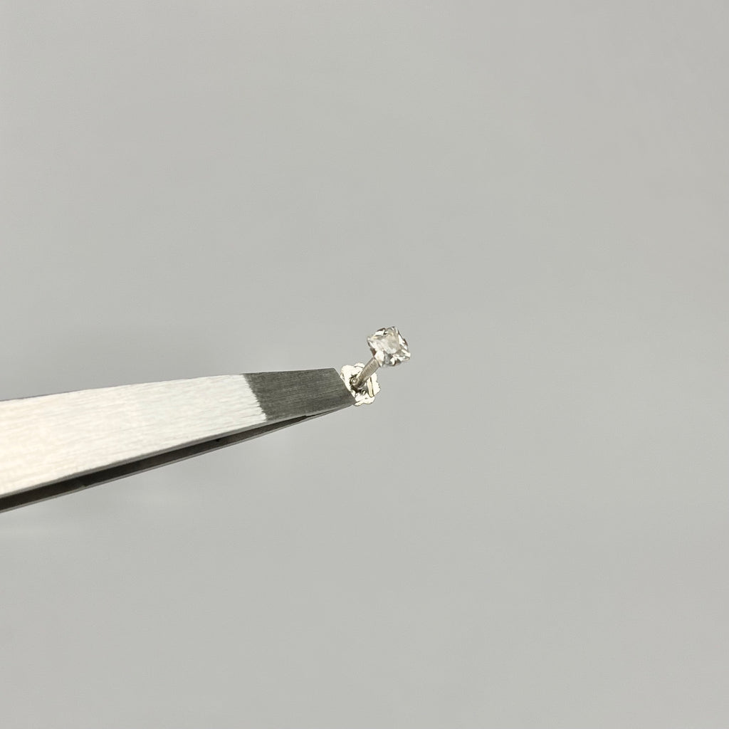 Square Stone Nose Pin — 925 Sterling Silver | Pink Black Clear | 4mm | Front screw