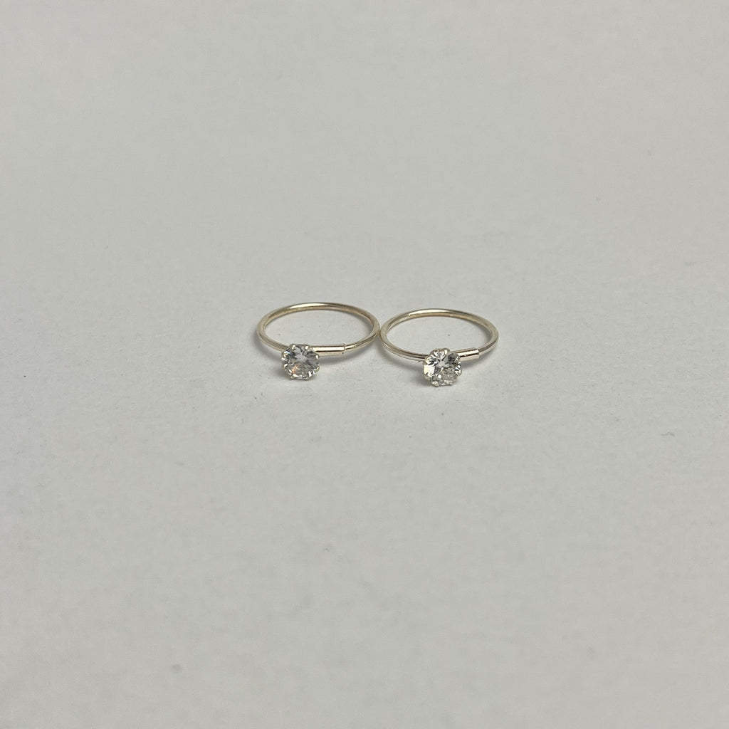 CZ Stone Hoop Earrings — 925 Sterling Silver | 14mm | 1mm Thick | Daily Wear