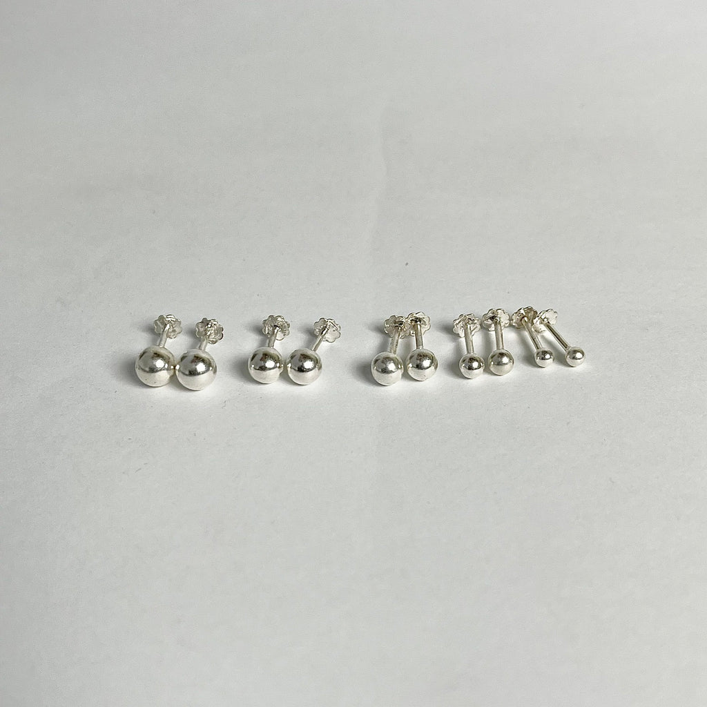 Silver Ball Studs — 925 Sterling Silver | 2mm to 6mm | Nickel-Free | Screw Back