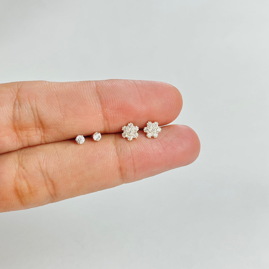 Tiny Set – 5mm flower & 2mm Studs | 925 Sterling Silver | 2 Pairs