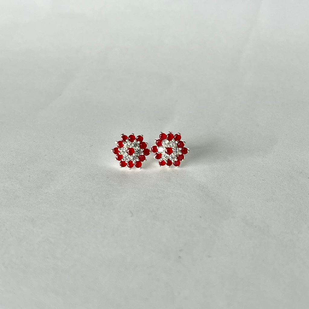 Hexagon Full Stone Studs — 925 Sterling Silver | Red & White CZ | 12mm | Nickel-Free | Screw Back