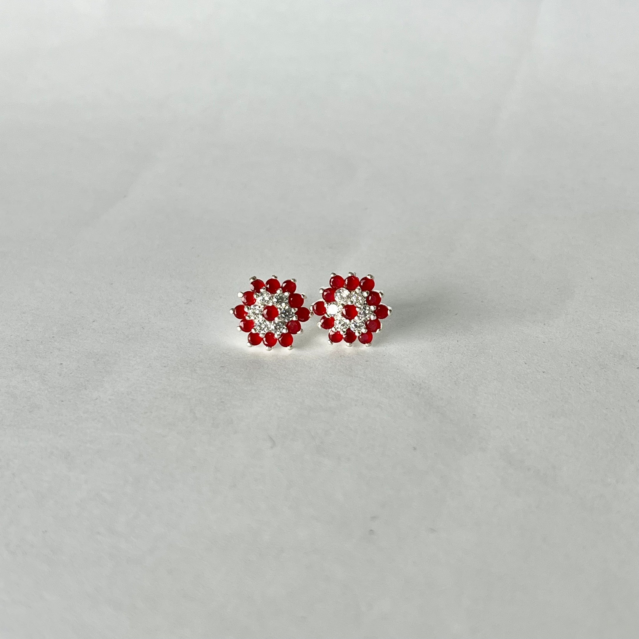 Hexagon Full Stone Studs — 925 Sterling Silver | Red & White CZ | 12mm | Nickel-Free | Screw Back