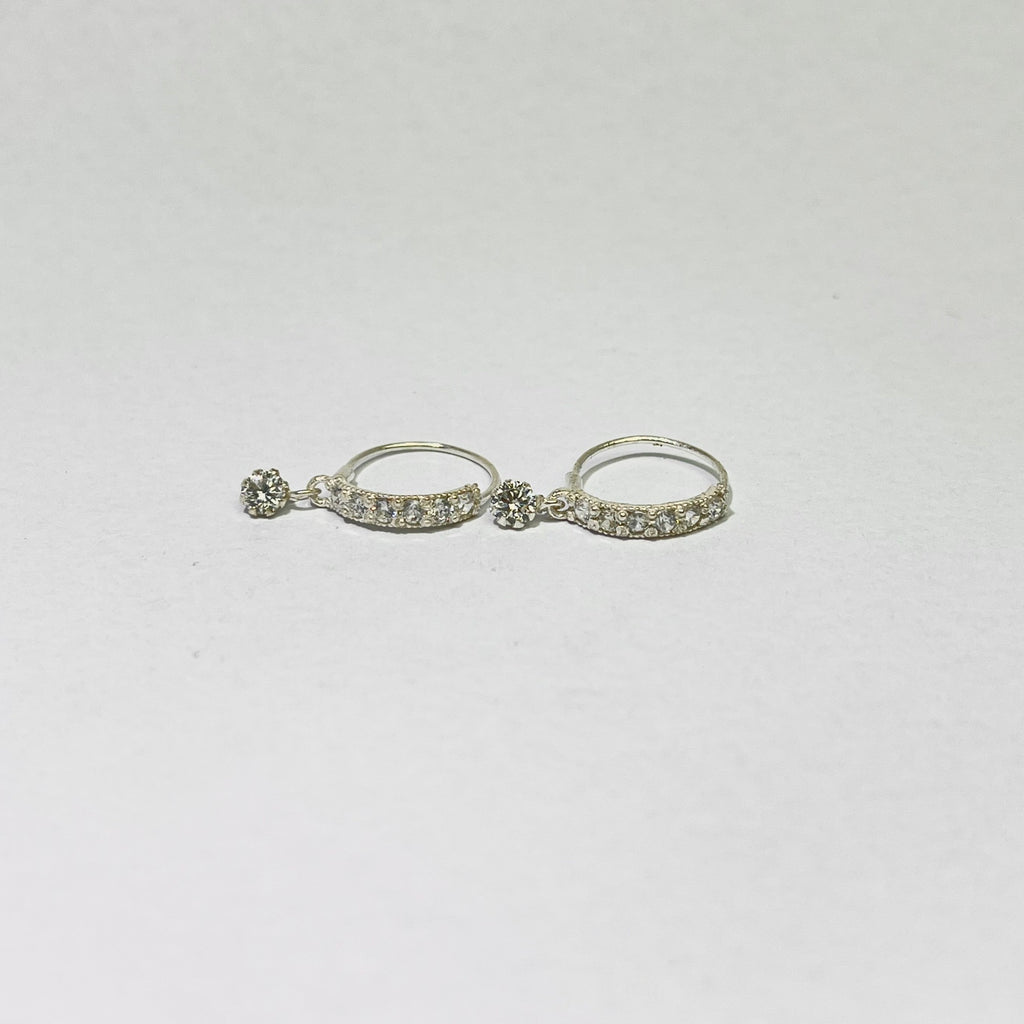 Stone Bar & Drop Hoop Earrings — 925 Silver | Clear CZ | 12mm | Nickel-Free | 18G